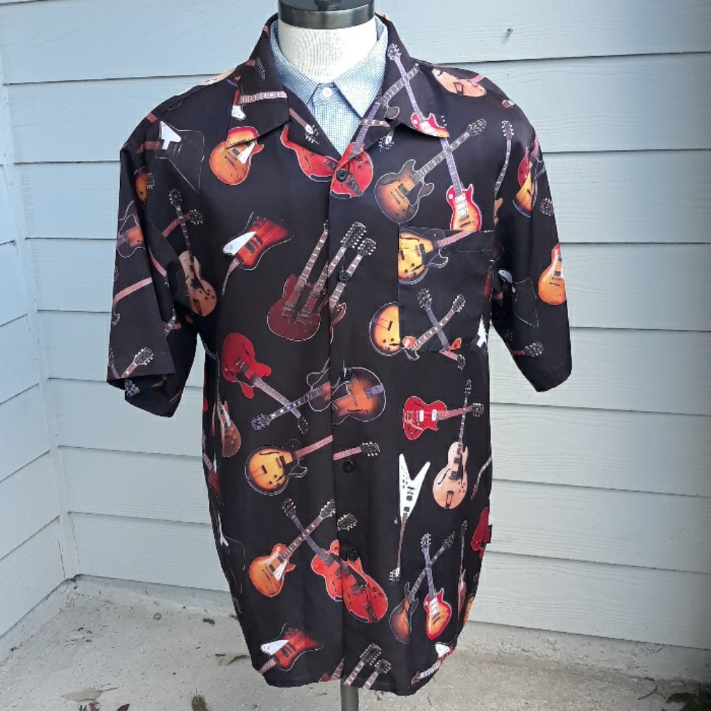 GIBSON Tour Wear Guitars Dragonfly Metallic‎ Dark Brown Mens Button Up Shirt XL